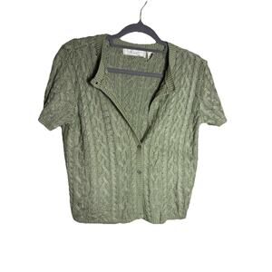 Liz Claiborne Studio Cotton Cable Knit Button Top Sage Green Y2K M